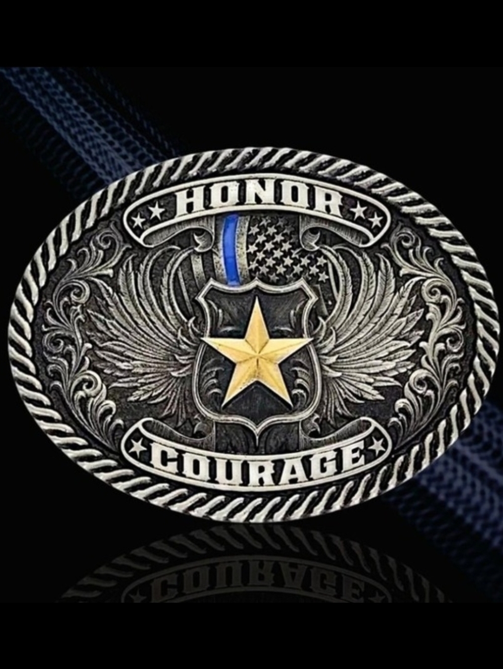 Montana Silversmiths Honor & Courage Thin Blue Line Belt Buckle Retail‎ $50 NEW!